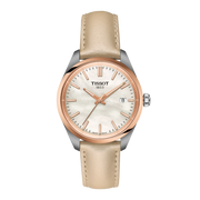 Tissot PR 100 34mm T150.210.26.111.00 - cinturino pelle beige - cassa acciaio - quadrante madreperla bianca - lunetta oro rosa